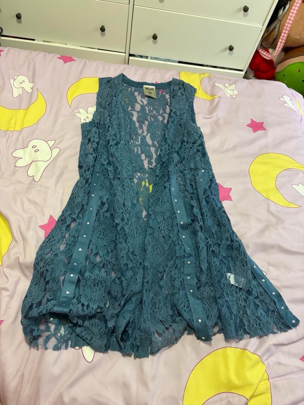 Lace Blue Vest With Metal Details
